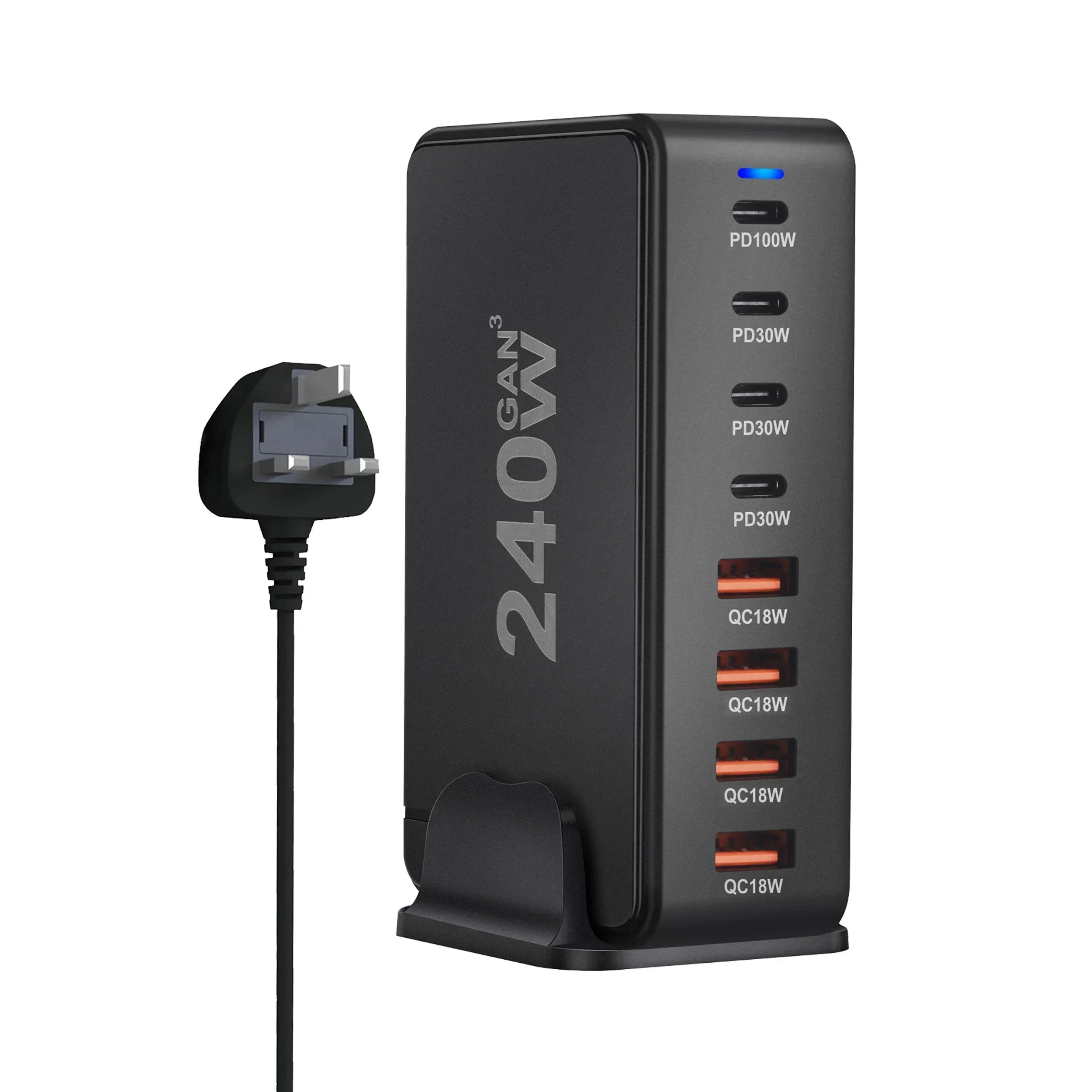 240W GaN Masaüstü Şarj Cihazı, 8 USB-C PD Portu ve Dizüstü Bilgisayarlar ile Tabletler için Quick Charge 3.0 Özellikli