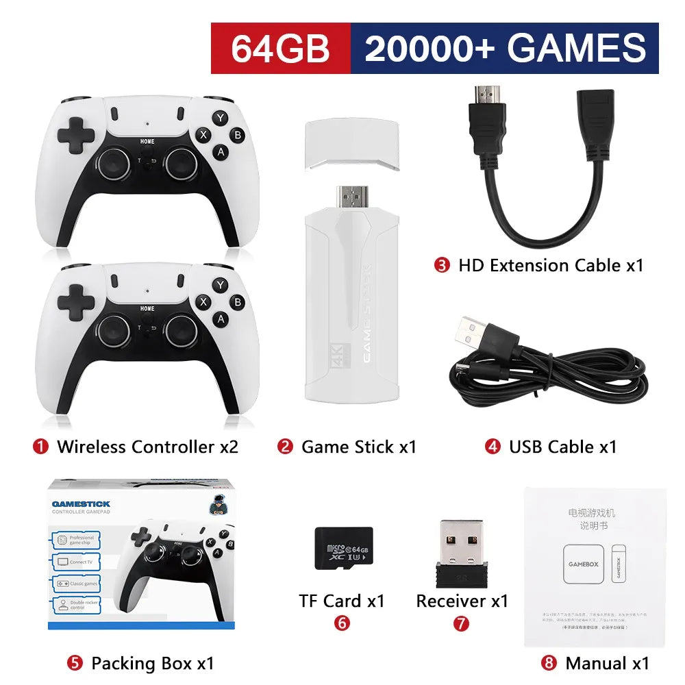 4K Pro Game Stick Console Bundle With Two PS5 Controllers