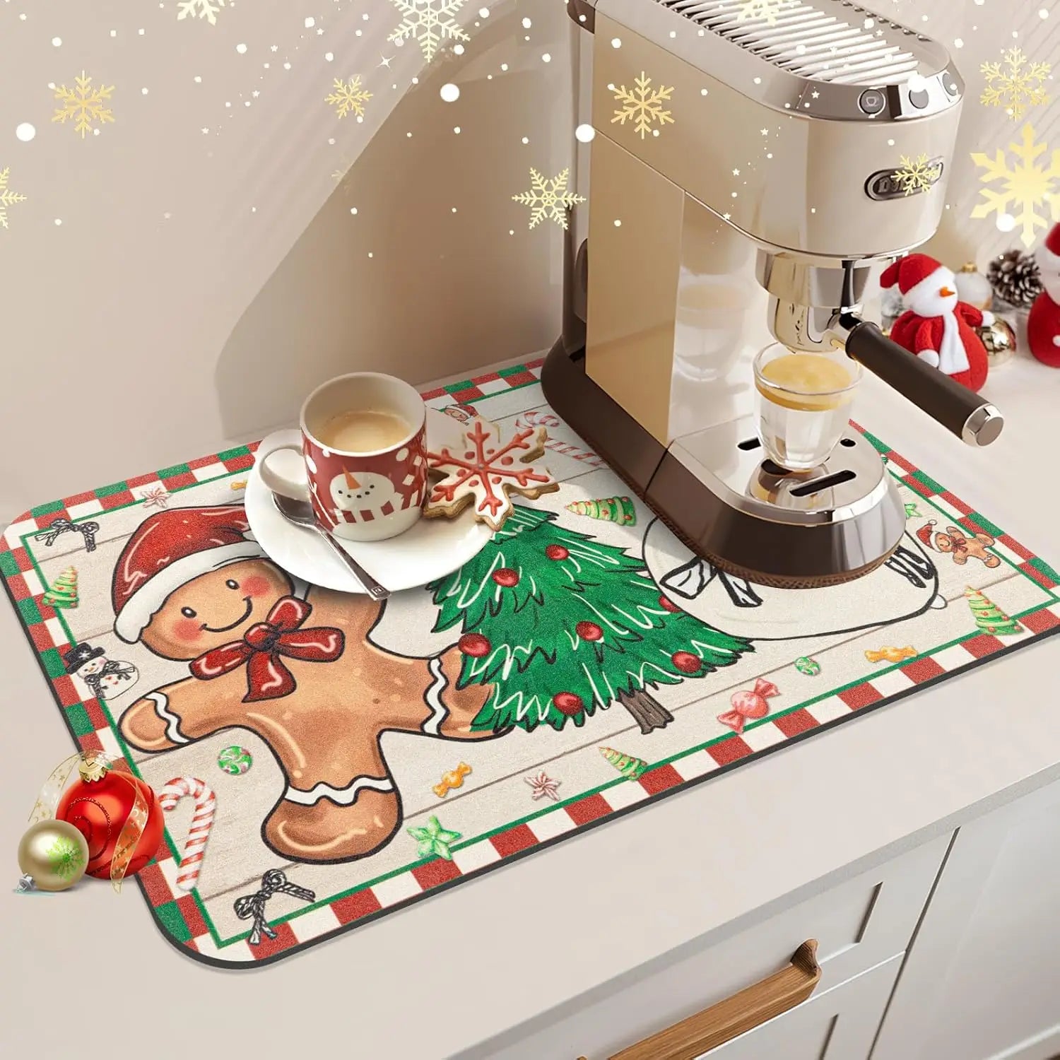 FrostLuxe Christmas Kitchen Mat For Drying And Decorative Use