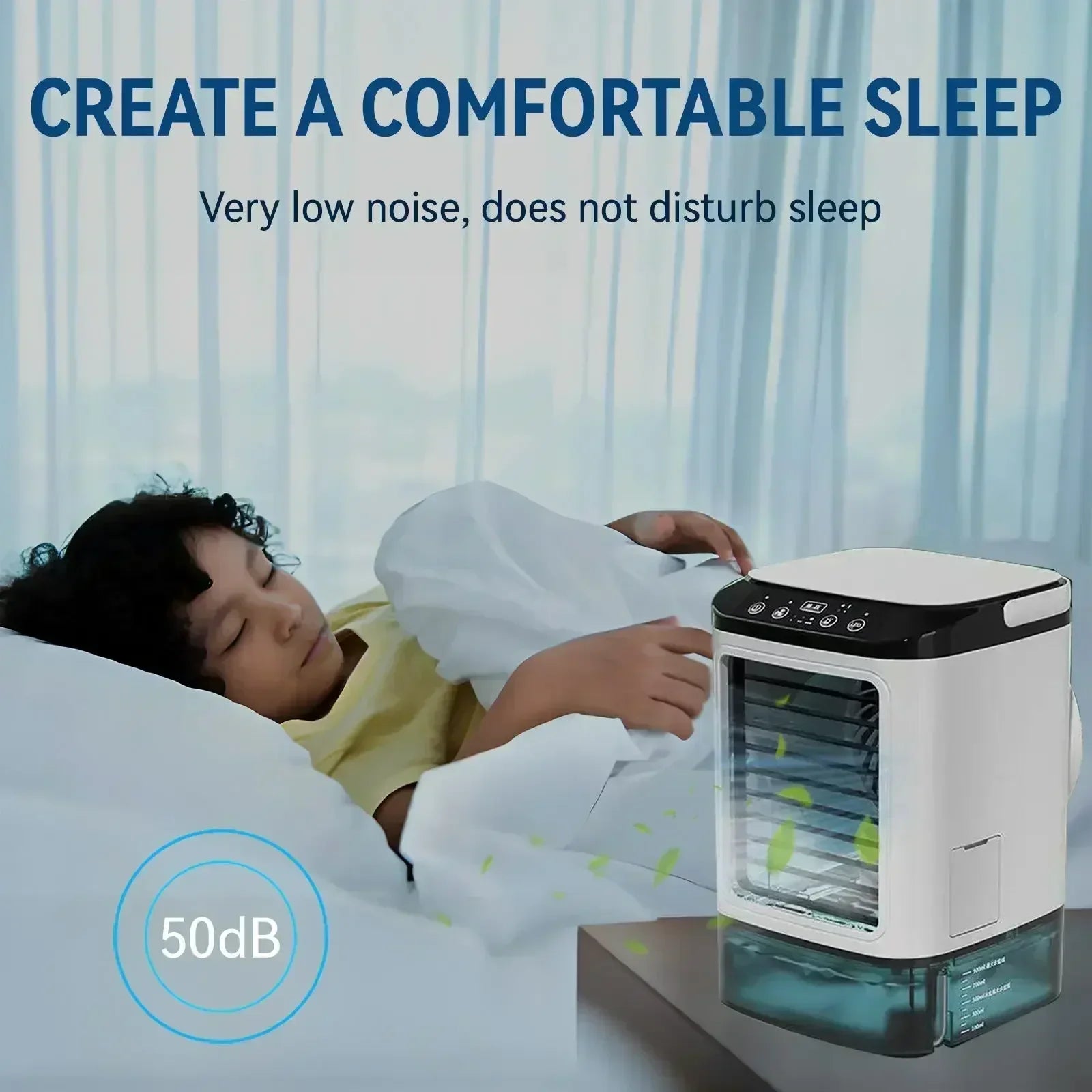 Raffrescatore d'Aria Portatile con Nebbia d'Acqua, Serbatoio da 900ml, 3 Velocità, Luce LED a 7 Colori