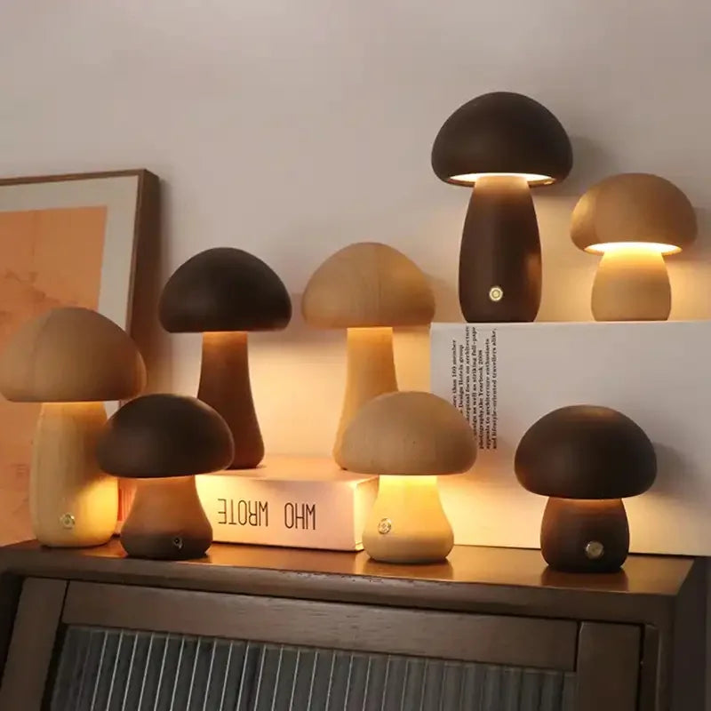 LumaWood Mushroom LED Night Light With Touch Dimmer