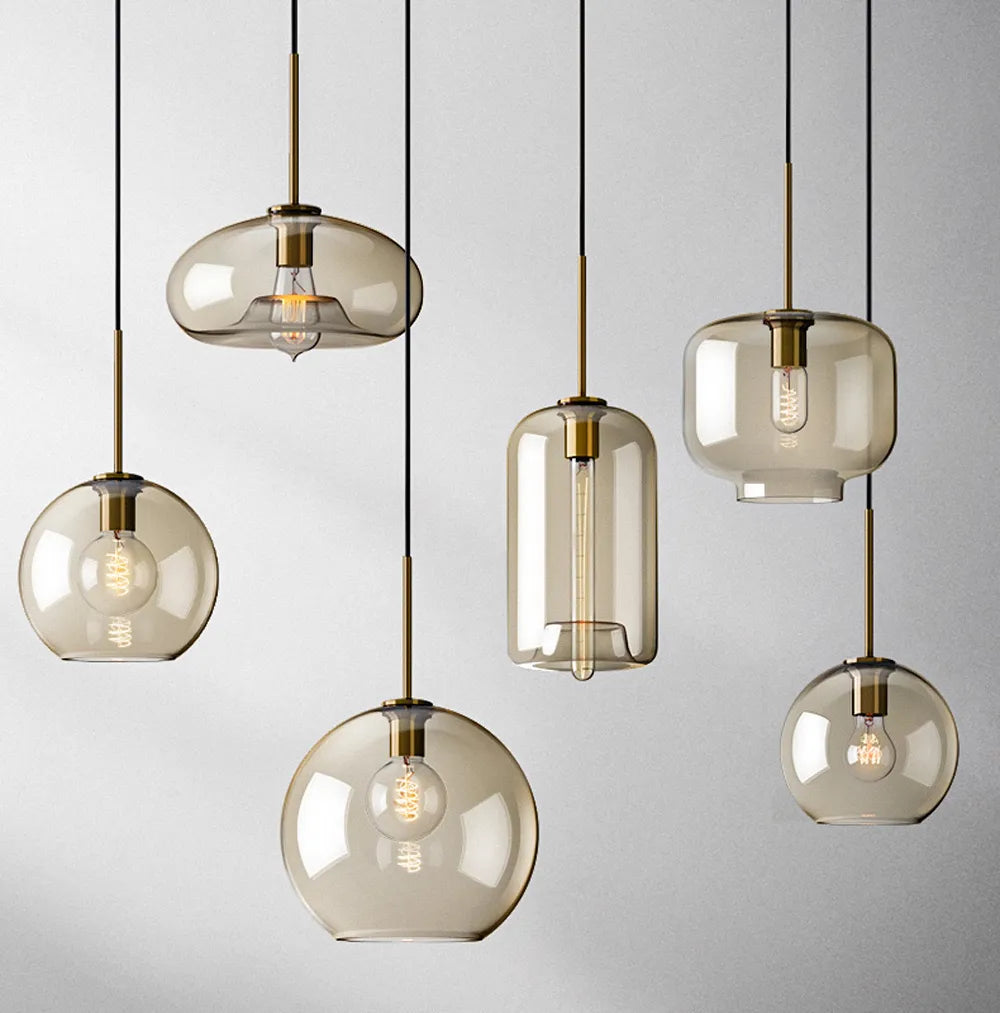Lampada a sospensione in vetro industriale nordico con LED, stile moderno di lusso