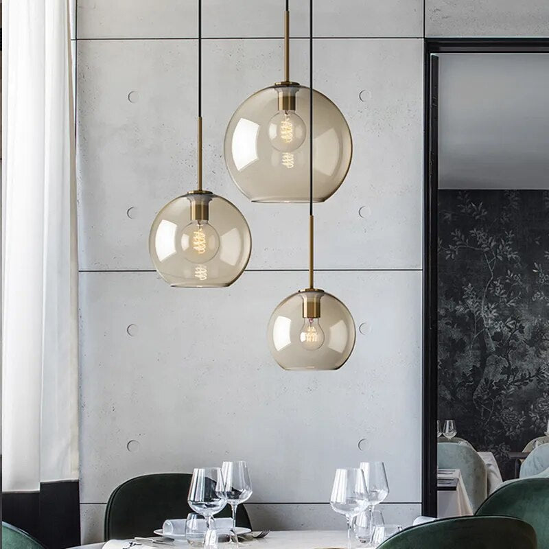 Lampada a sospensione in vetro industriale nordico con LED, stile moderno di lusso