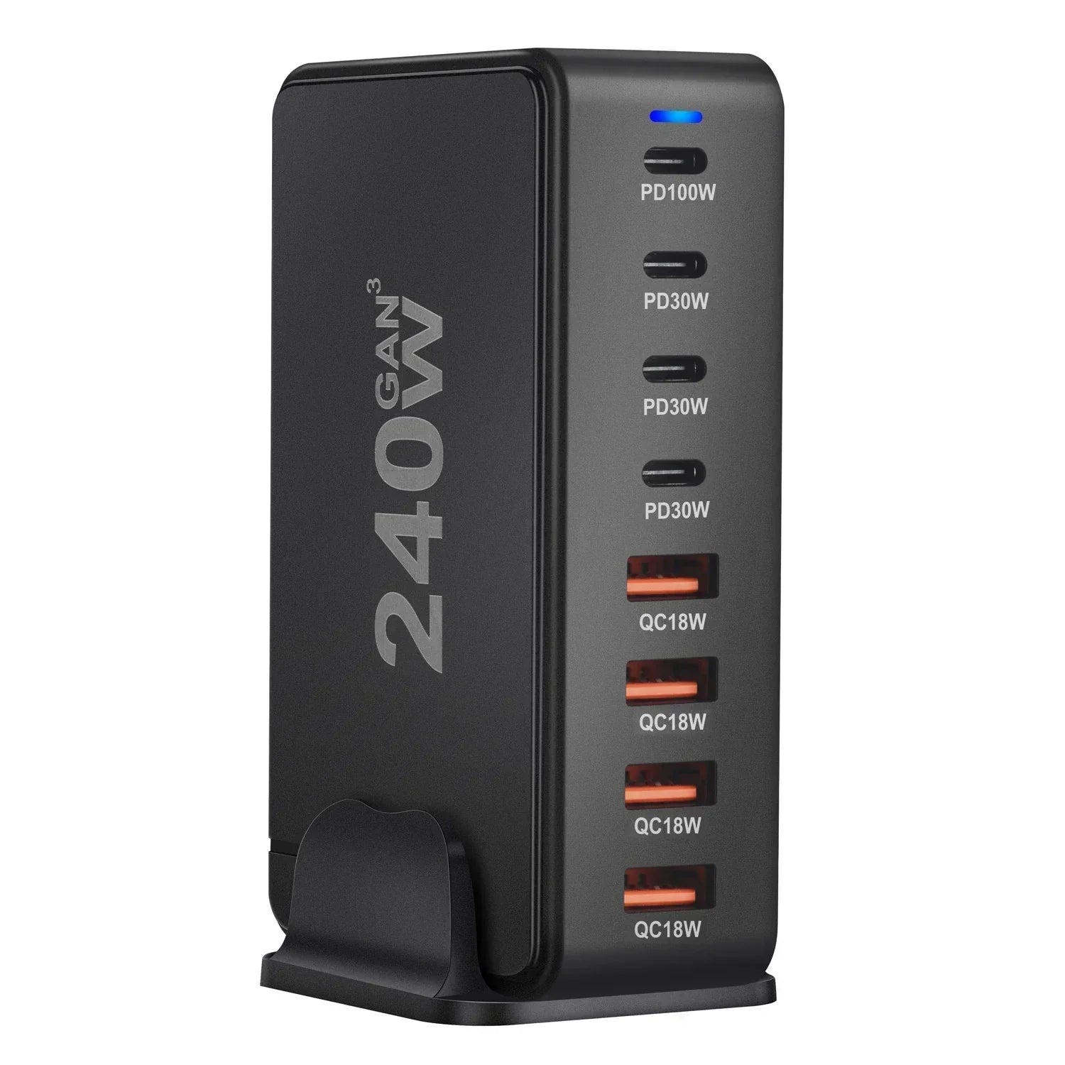 240W GaN Masaüstü Şarj Cihazı, 8 USB-C PD Portu ve Dizüstü Bilgisayarlar ile Tabletler için Quick Charge 3.0 Özellikli