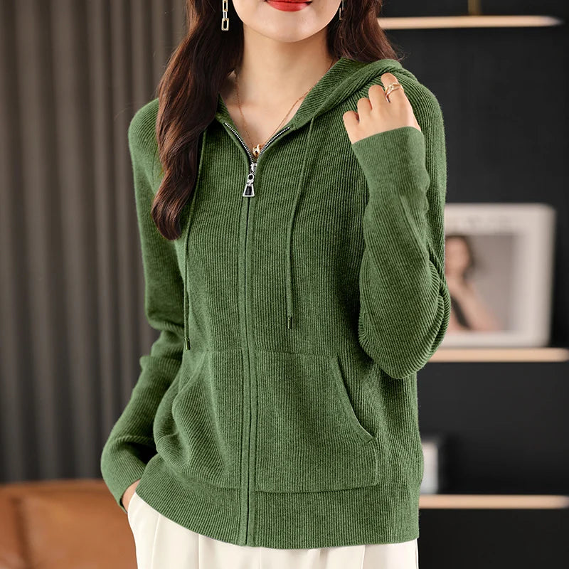 Lana Wool-Blend Cardigan With Zipper For Autumn And Winter