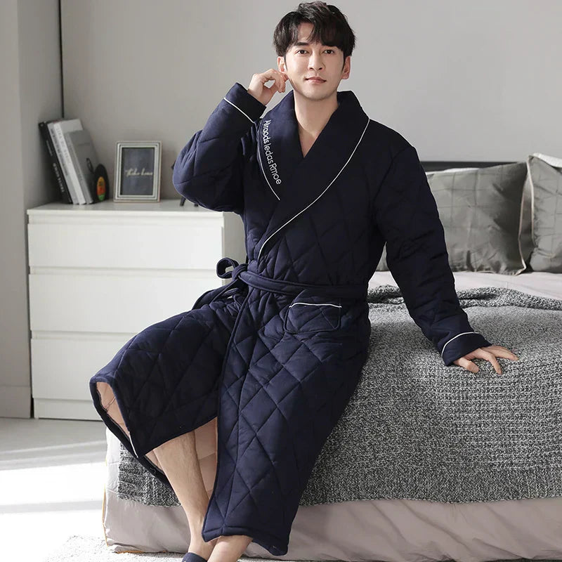 CozyLayer Three-Layer Quilted Bathrobe For Winter Warmth