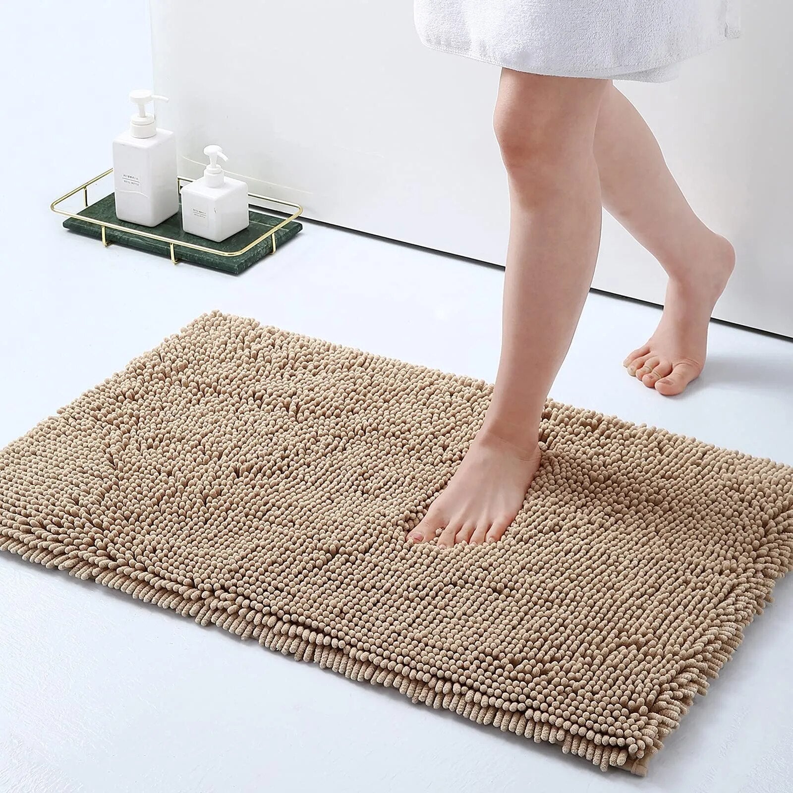 Soft Absorbent Bath Rug With Thick Backing And Non Slip Grip