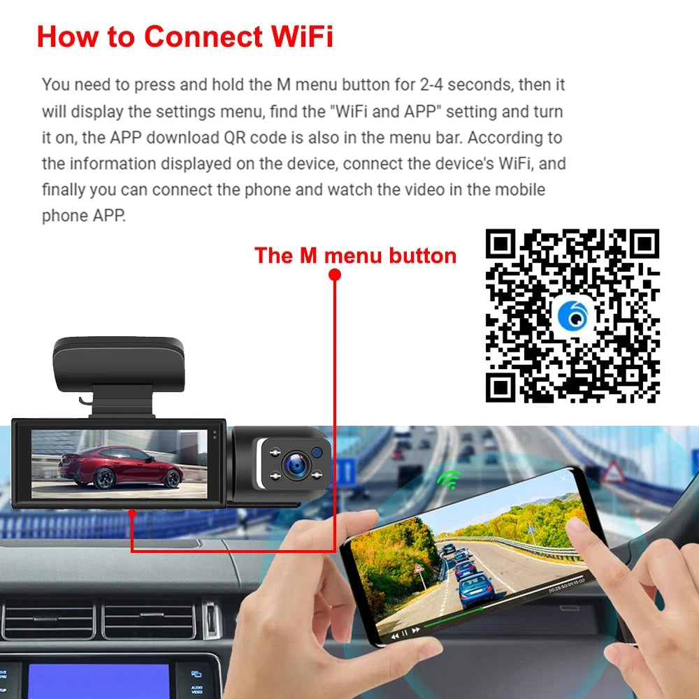 1080P WiFi Dual Dash Cam With Front and Interior IR Night Vision and Loop Recording | Fervei