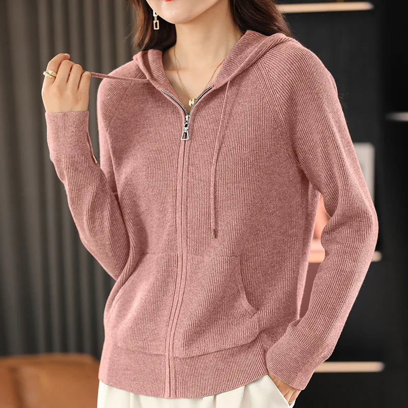Lana Wool-Blend Cardigan With Zipper For Autumn And Winter