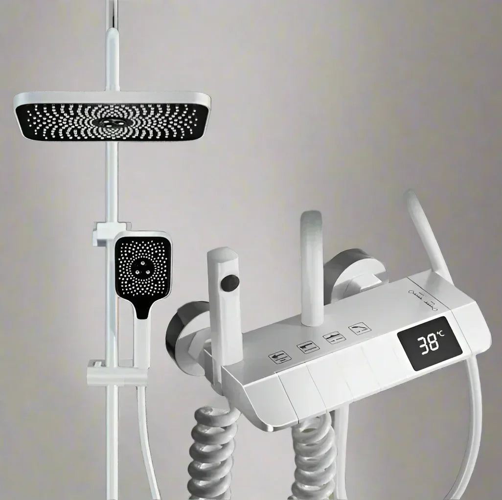 AquaSense Digital Brusesæt – 4 Funktioner, Højt Tryk, Kobberblander, Termostatstyring | Fervei