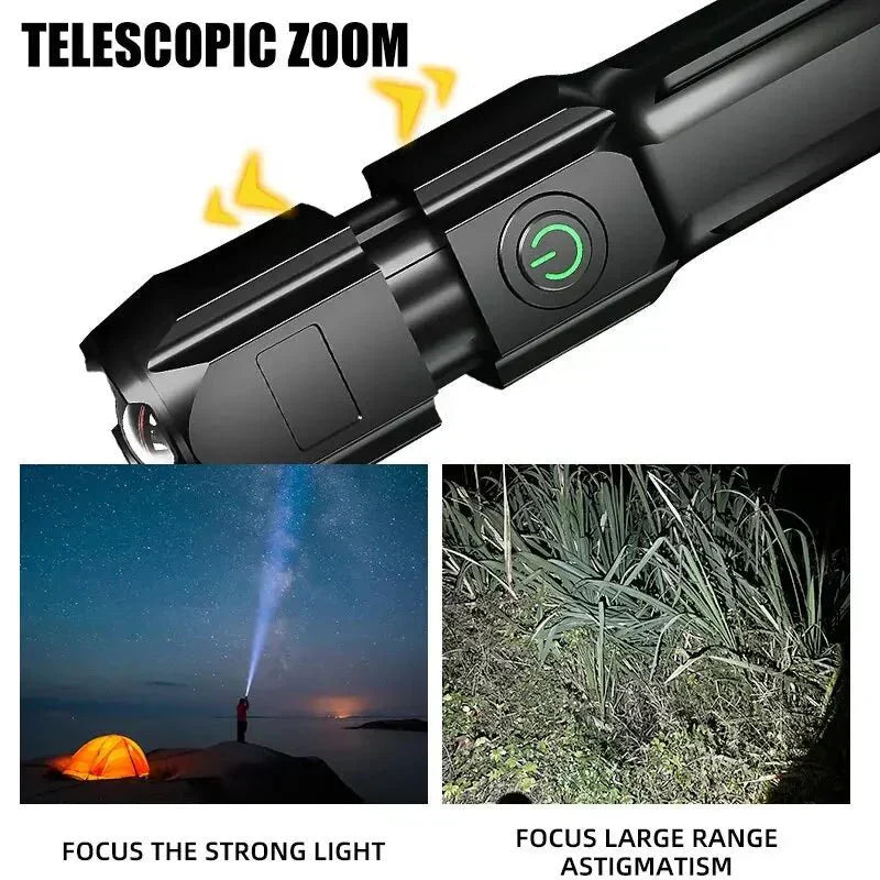 NovaBeam Výkonná LED Svítilna s 100000 lumeny, USB Nabíjením, Vodotěsným a Zoom Designem