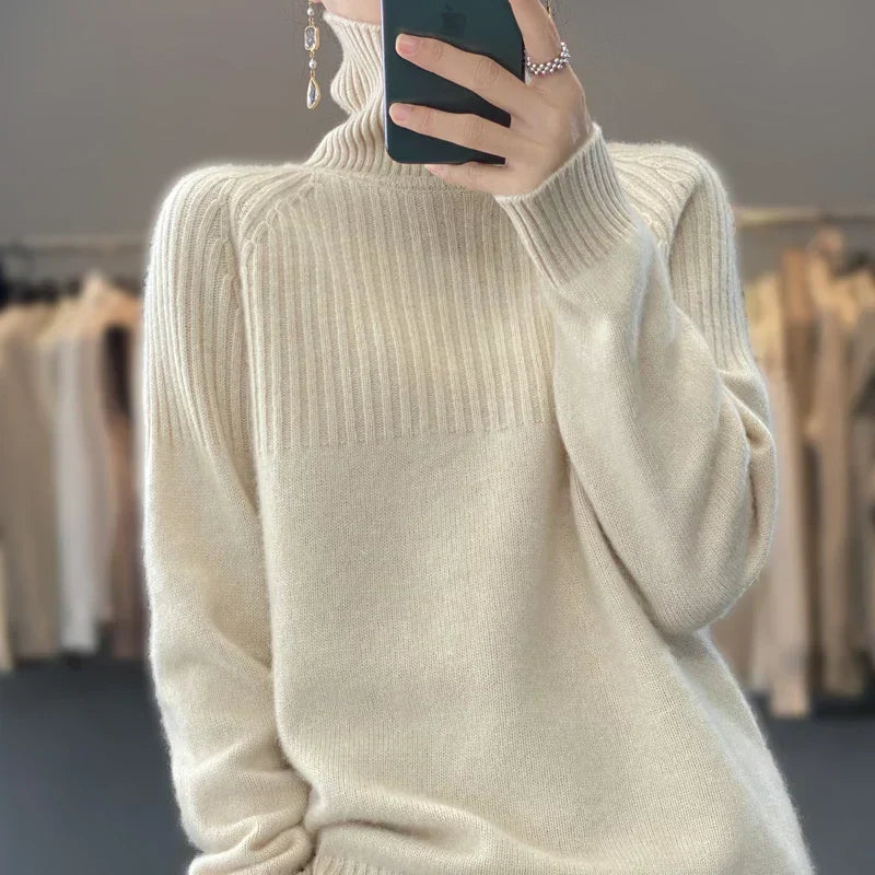 Elouise Women’s Wool Turtleneck Sweater Classic Knit Style