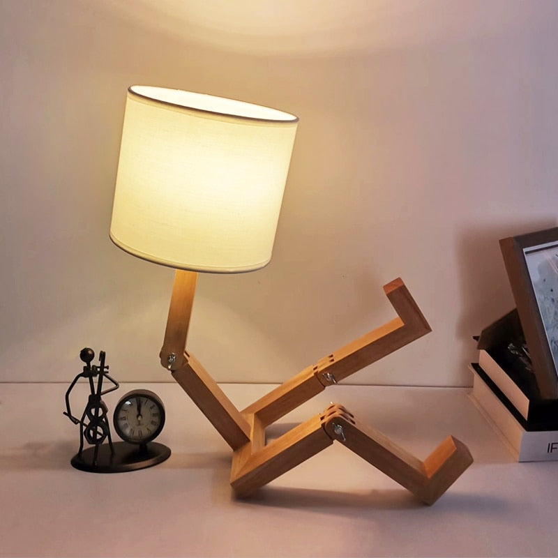 Wooden Table Lamp in Robot Shape