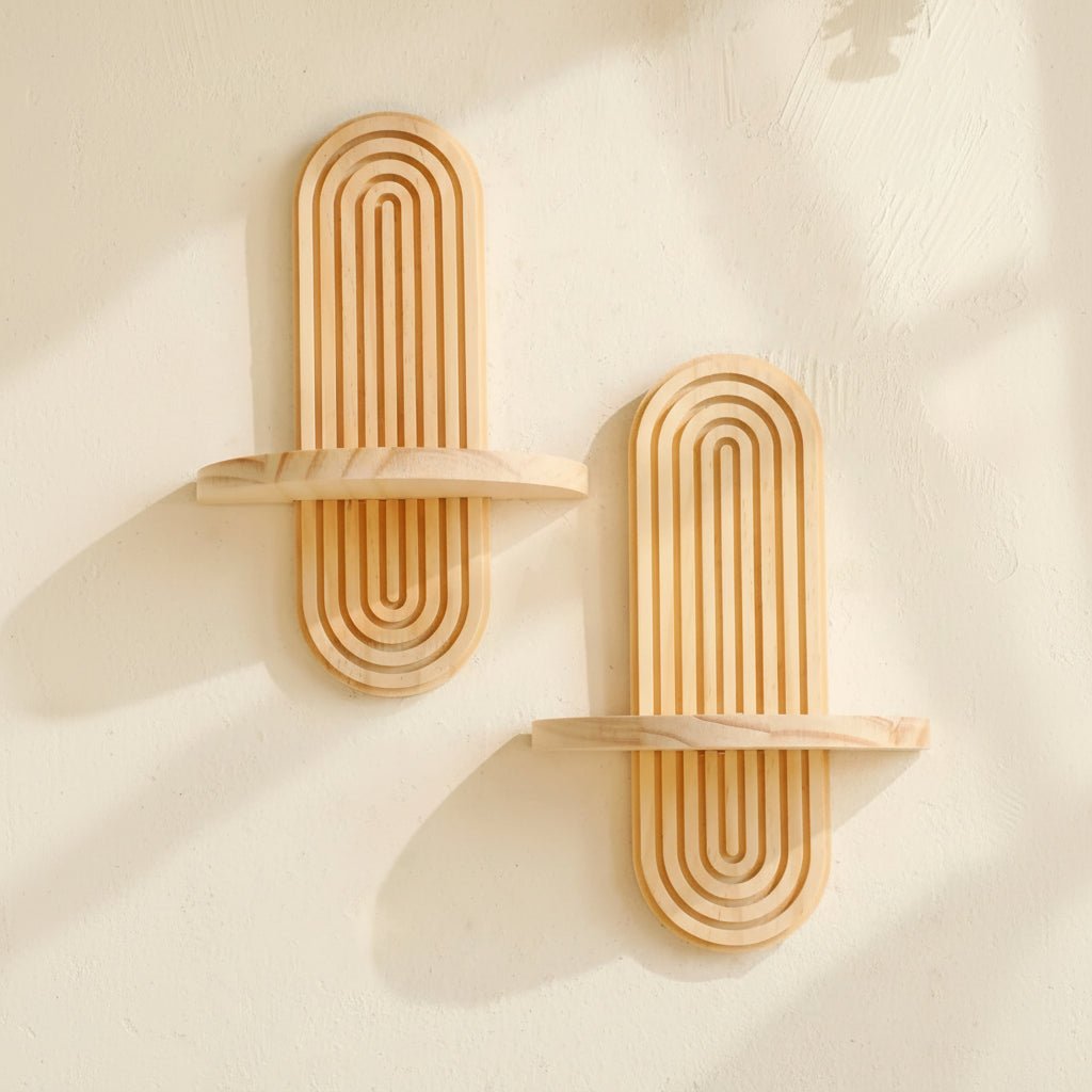 TerraLoom Geometric Floating Wood Shelves for Boho Wall Storage