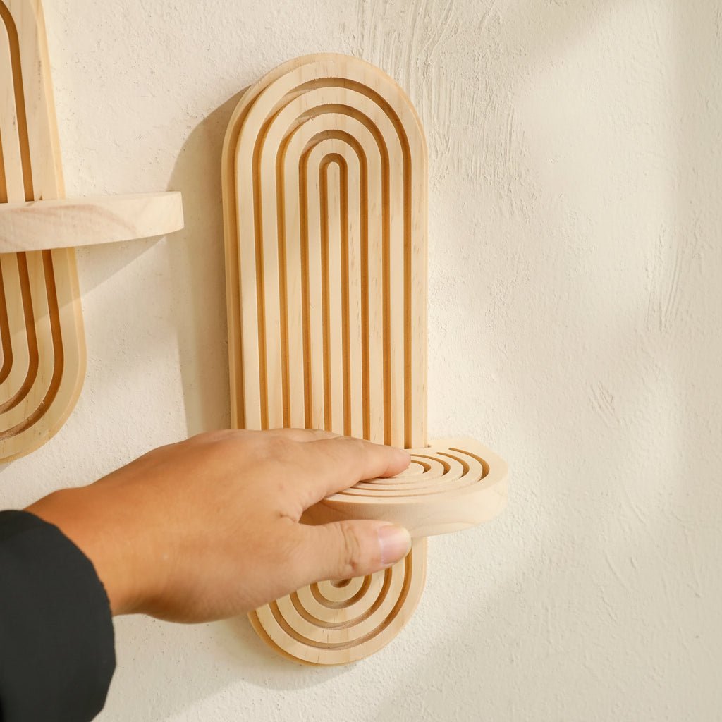 TerraLoom Geometric Floating Wood Shelves for Boho Wall Storage
