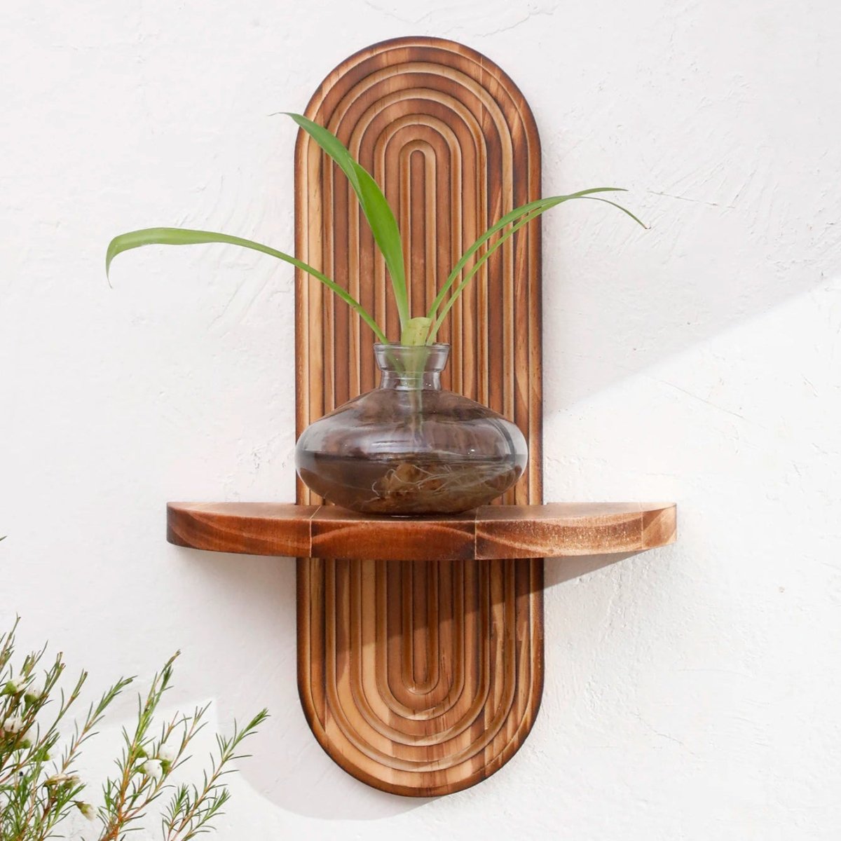 TerraLoom Geometric Floating Wood Shelves for Boho Wall Storage