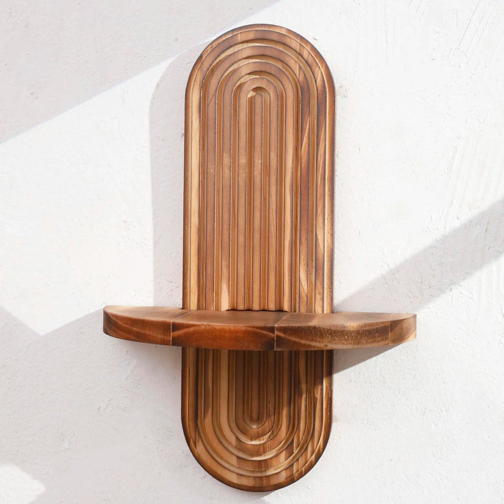 TerraLoom Geometric Floating Wood Shelves for Boho Wall Storage