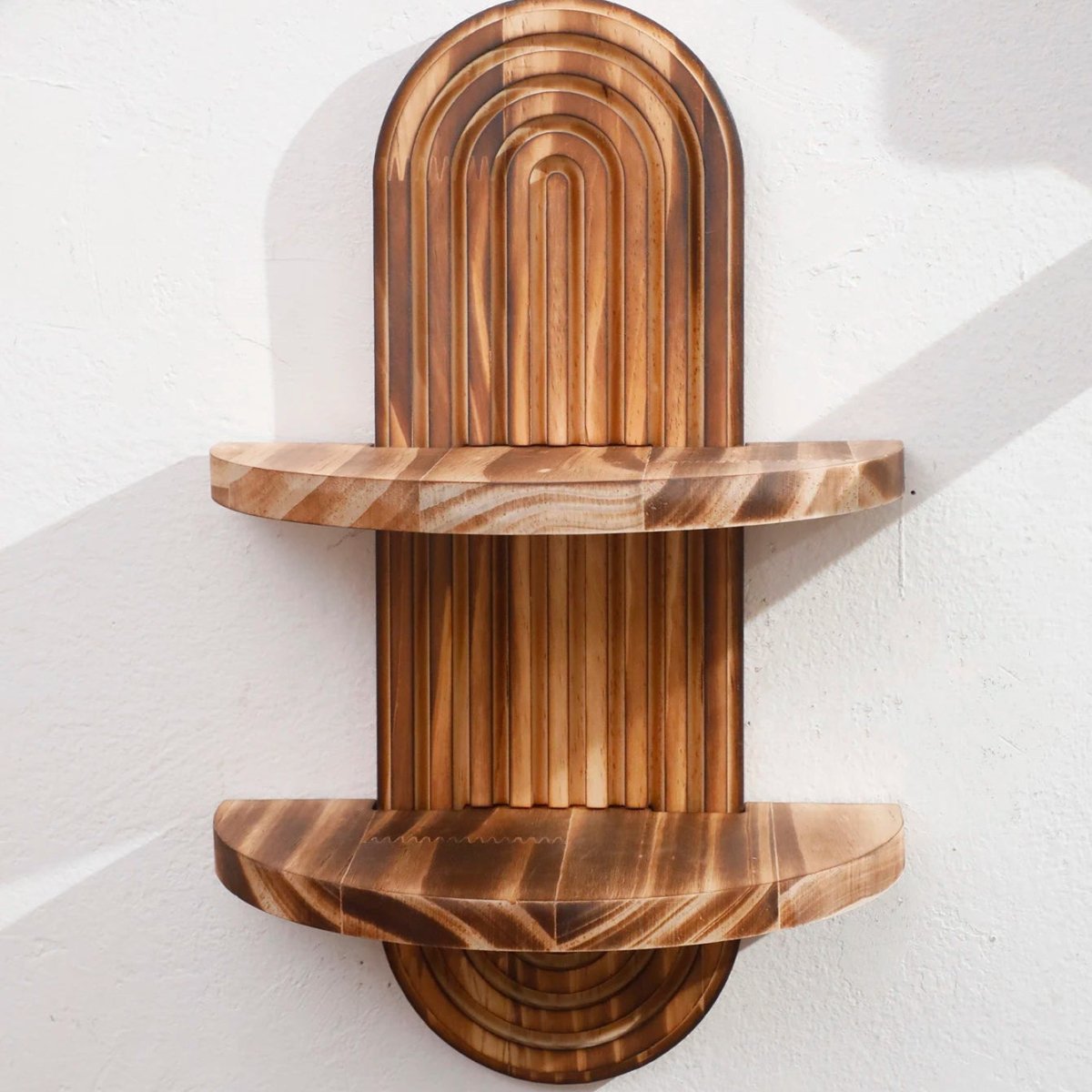 TerraLoom Geometric Floating Wood Shelves for Boho Wall Storage