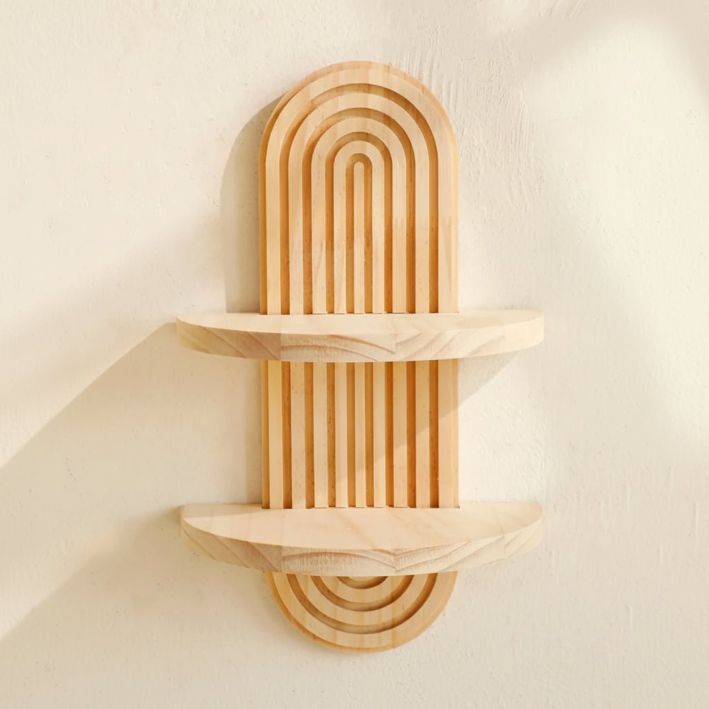 TerraLoom Geometric Floating Wood Shelves for Boho Wall Storage