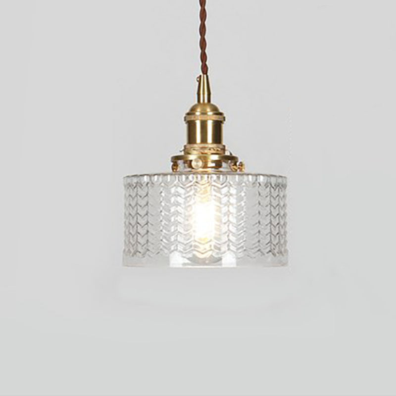Antique Brass Glass Pendant Light With Round Shade Design
