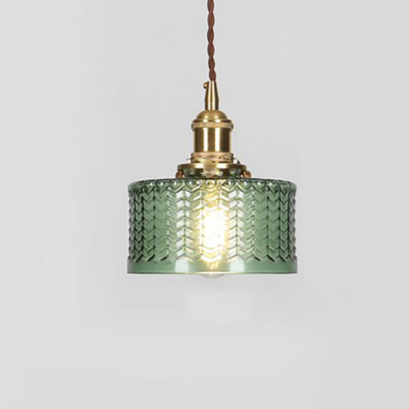 Antique Brass Glass Pendant Light With Round Shade Design