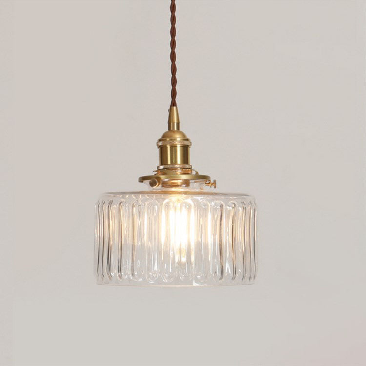 Antique Brass Glass Pendant Light With Round Shade Design