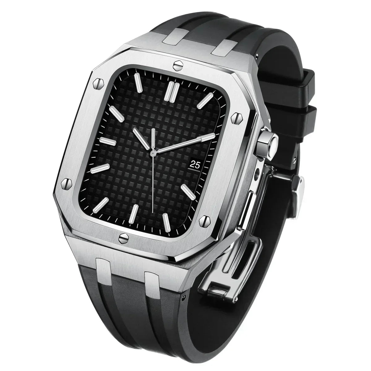 Kit cu bandă din silicon AP9009 și carcasă din oțel inoxidabil 316L pentru Apple Watch