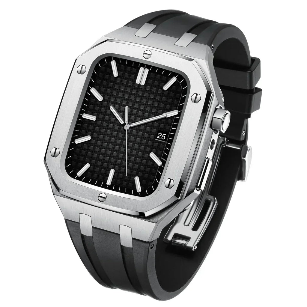 Kit cu bandă din silicon AP9009 și carcasă din oțel inoxidabil 316L pentru Apple Watch