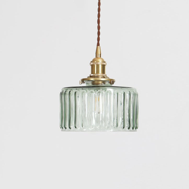 Antique Brass Glass Pendant Light With Round Shade Design