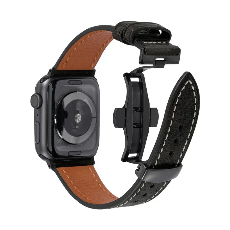 アップルウォッチ用レザーバンド バタフライクラスプ付き 高級腕時計ストラップ