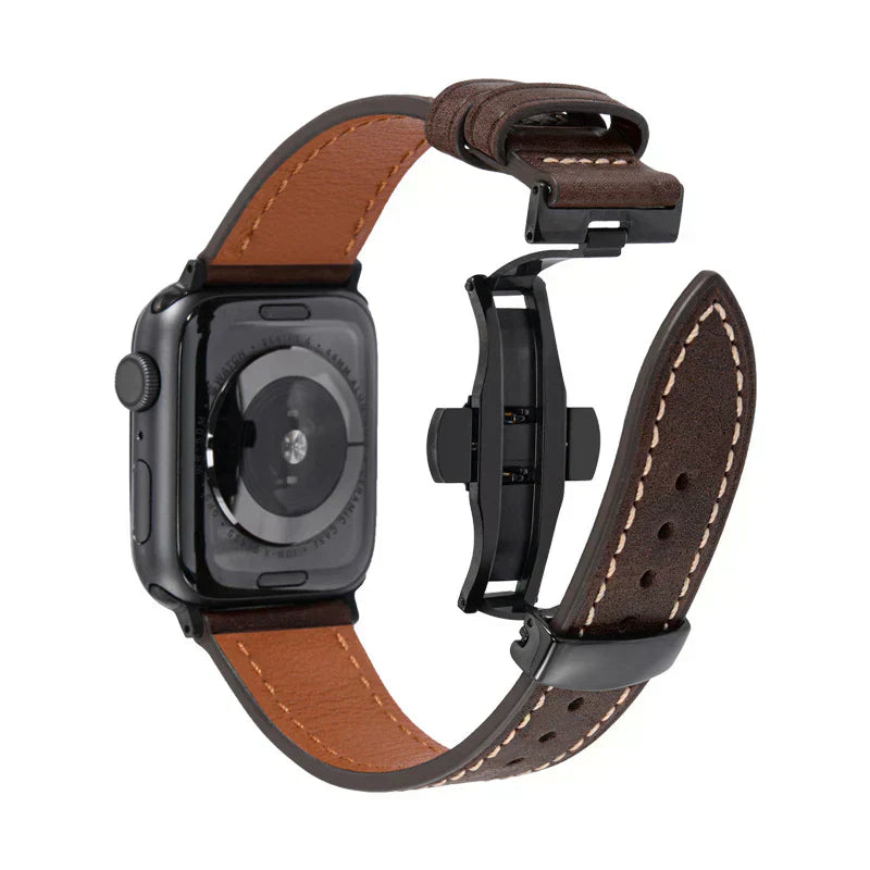 アップルウォッチ用レザーバンド バタフライクラスプ付き 高級腕時計ストラップ