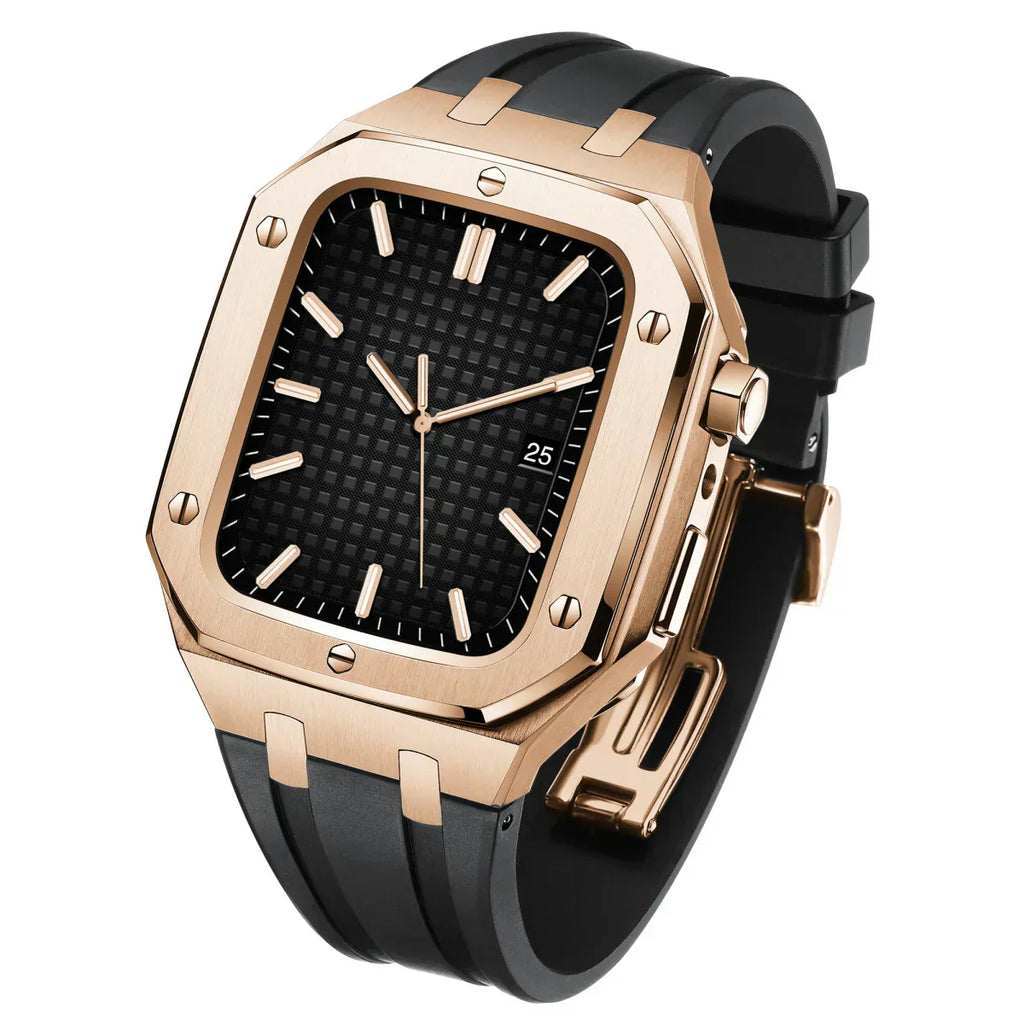 Kit cu bandă din silicon AP9009 și carcasă din oțel inoxidabil 316L pentru Apple Watch