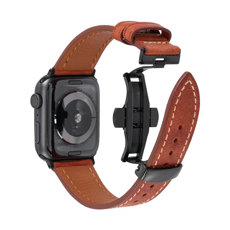 アップルウォッチ用レザーバンド バタフライクラスプ付き 高級腕時計ストラップ