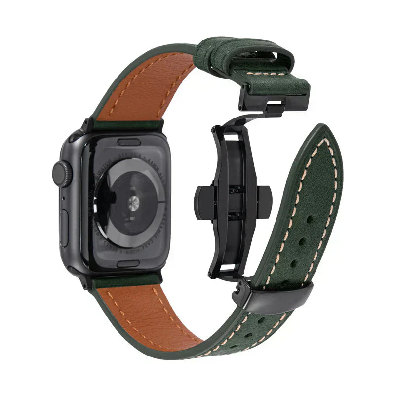 アップルウォッチ用レザーバンド バタフライクラスプ付き 高級腕時計ストラップ