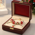 HollyGlow Festive Candy Cane Charm Bracelet With Adjustable Silver Chain