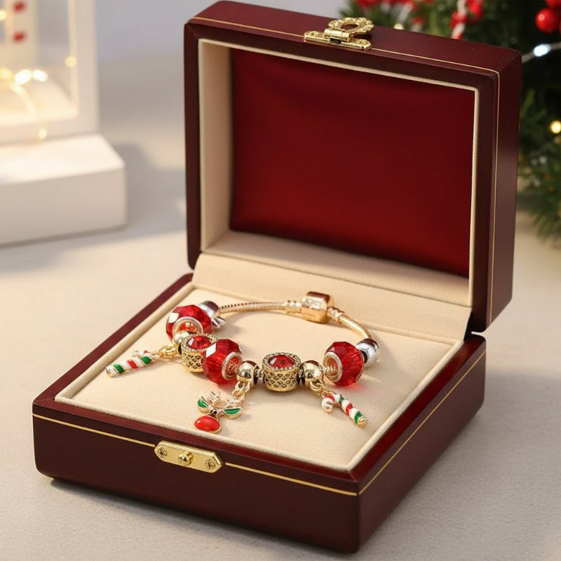 HollyGlow Festive Candy Cane Charm Bracelet With Adjustable Silver Chain