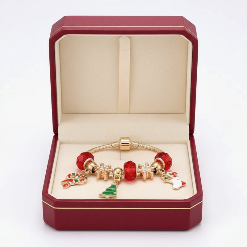 HollyGlow Festive Candy Cane Charm Bracelet With Adjustable Silver Chain