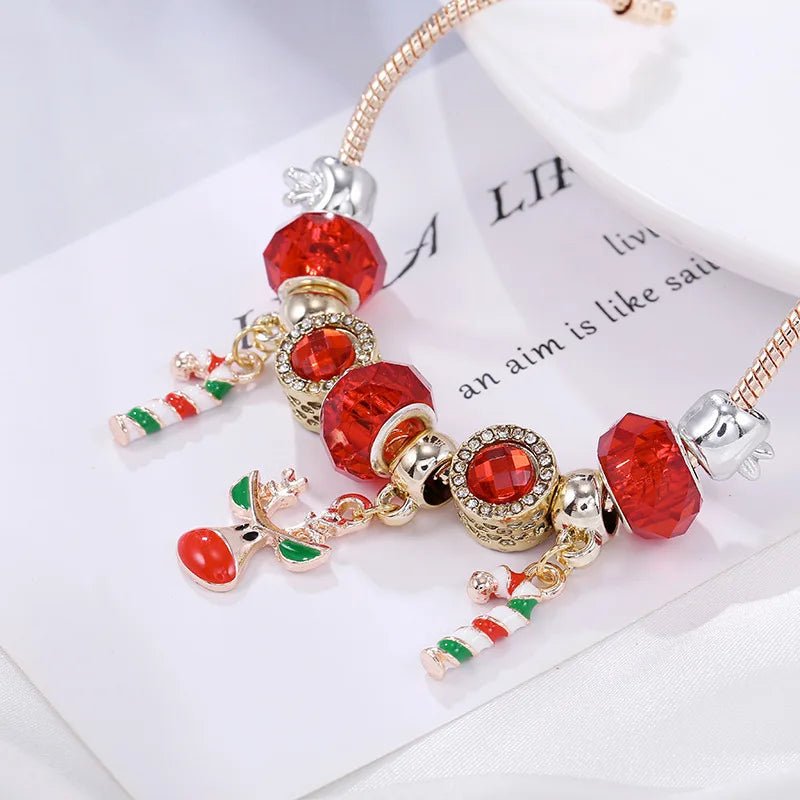 HollyGlow Festive Candy Cane Charm Bracelet With Adjustable Silver Chain