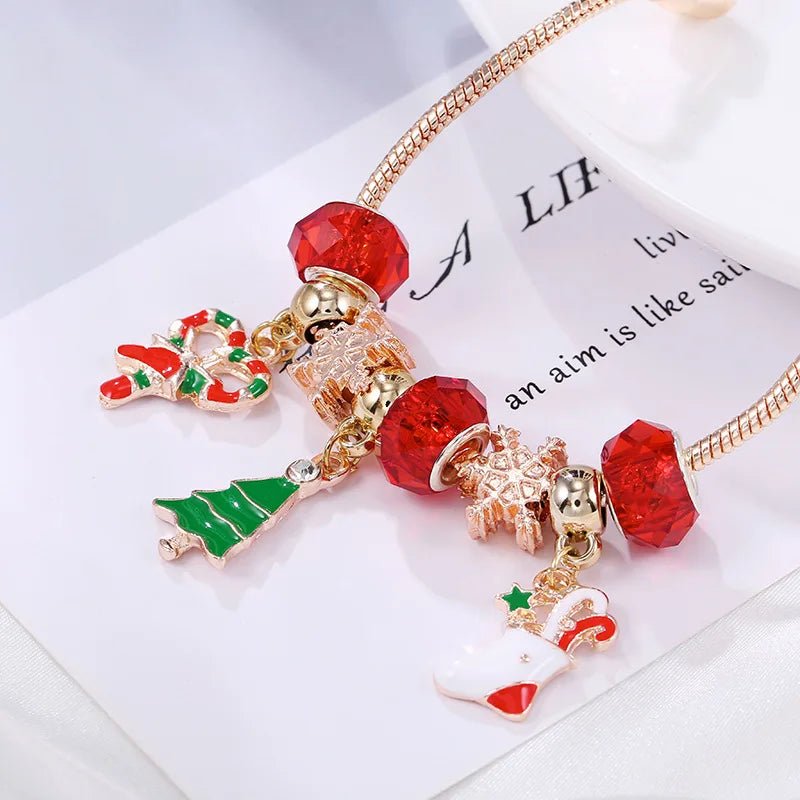 HollyGlow Festive Candy Cane Charm Bracelet With Adjustable Silver Chain