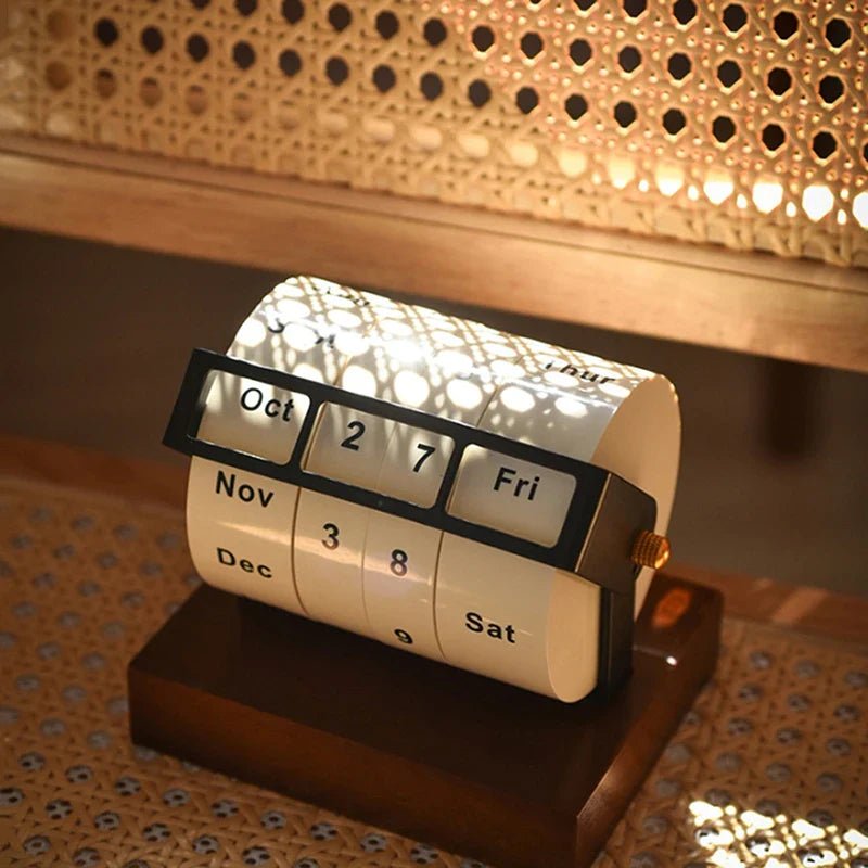 Arcwood Mid Century Wooden Rotary Calendar for Elegant Desk Design
