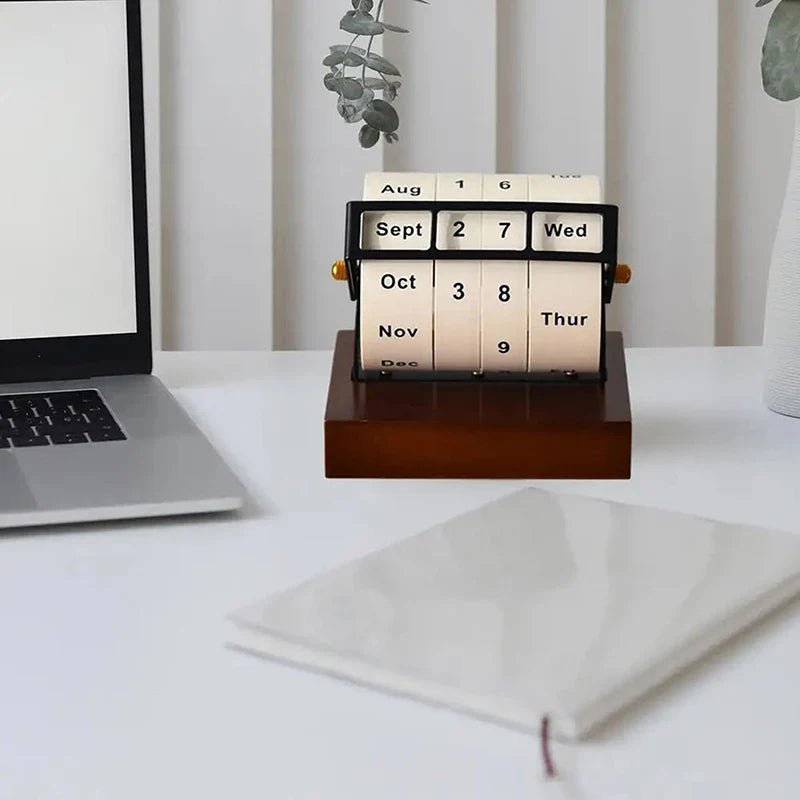 Arcwood Mid Century Wooden Rotary Calendar for Elegant Desk Design