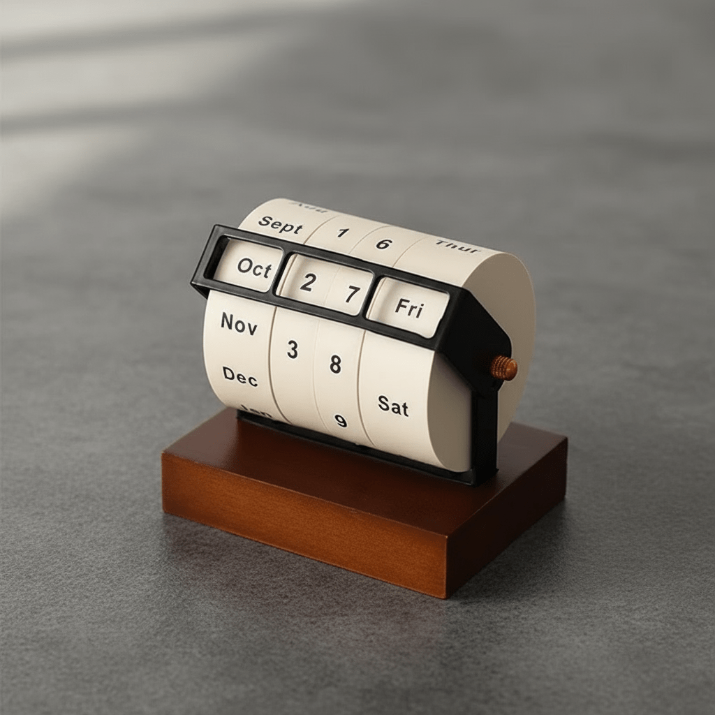 Arcwood Mid Century Wooden Rotary Calendar for Elegant Desk Design