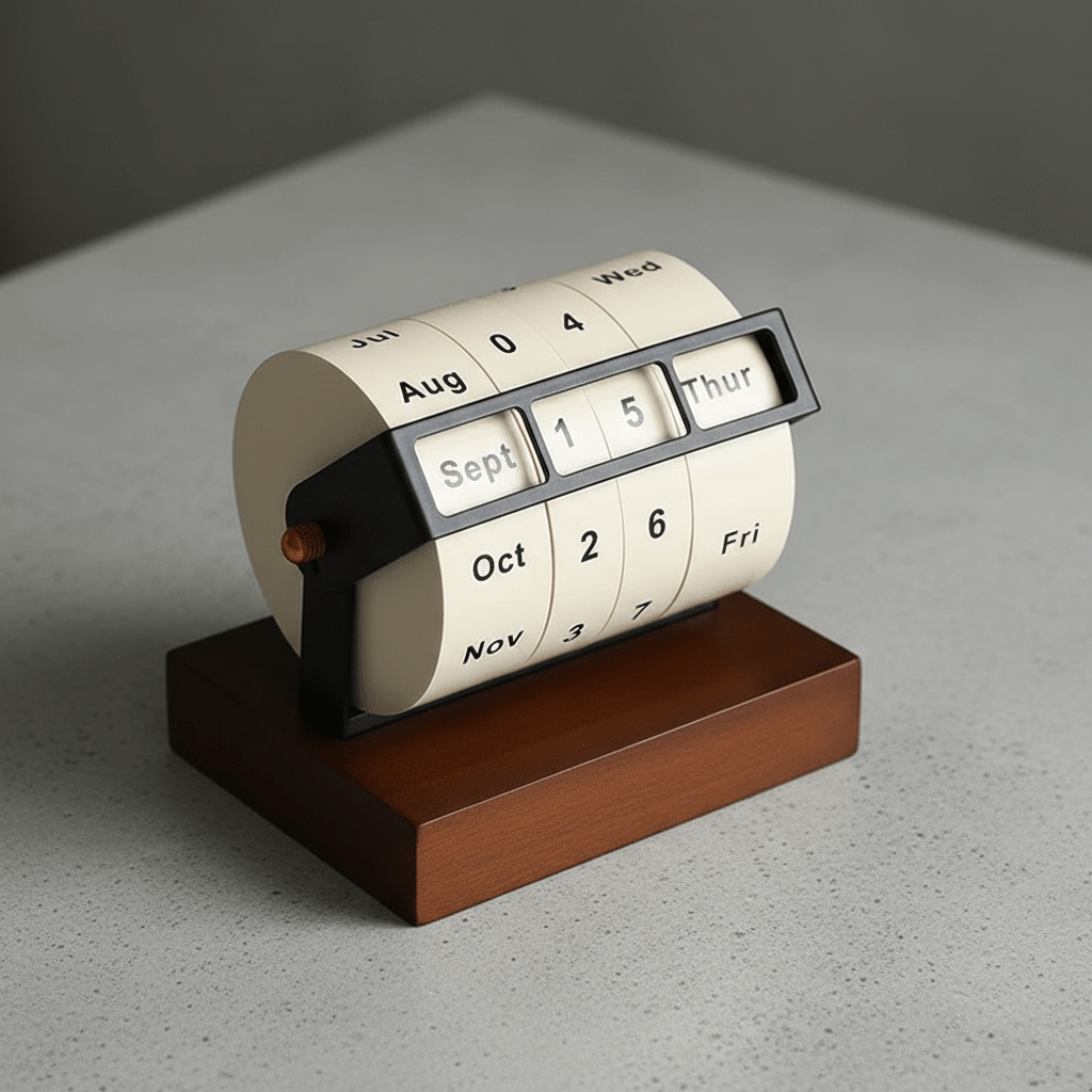Arcwood Mid Century Wooden Rotary Calendar for Elegant Desk Design