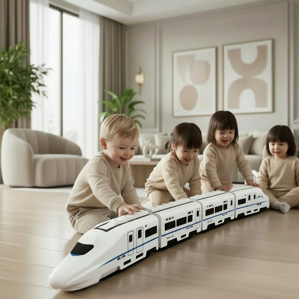 Treno Giocattolo SpinTrail a 360 Gradi con Luce, Suono e Evitamento Ostacoli