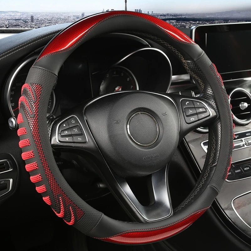 GripFlow Premium Honeycomb Leather Steering Wheel Cover Non Slip Ergonomic