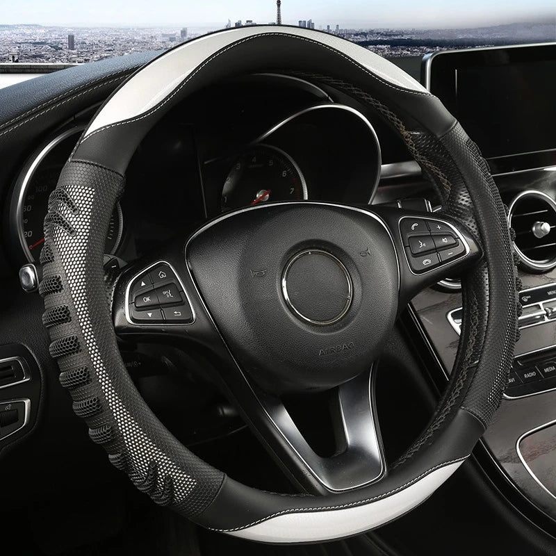 GripFlow Premium Honeycomb Leather Steering Wheel Cover Non Slip Ergonomic