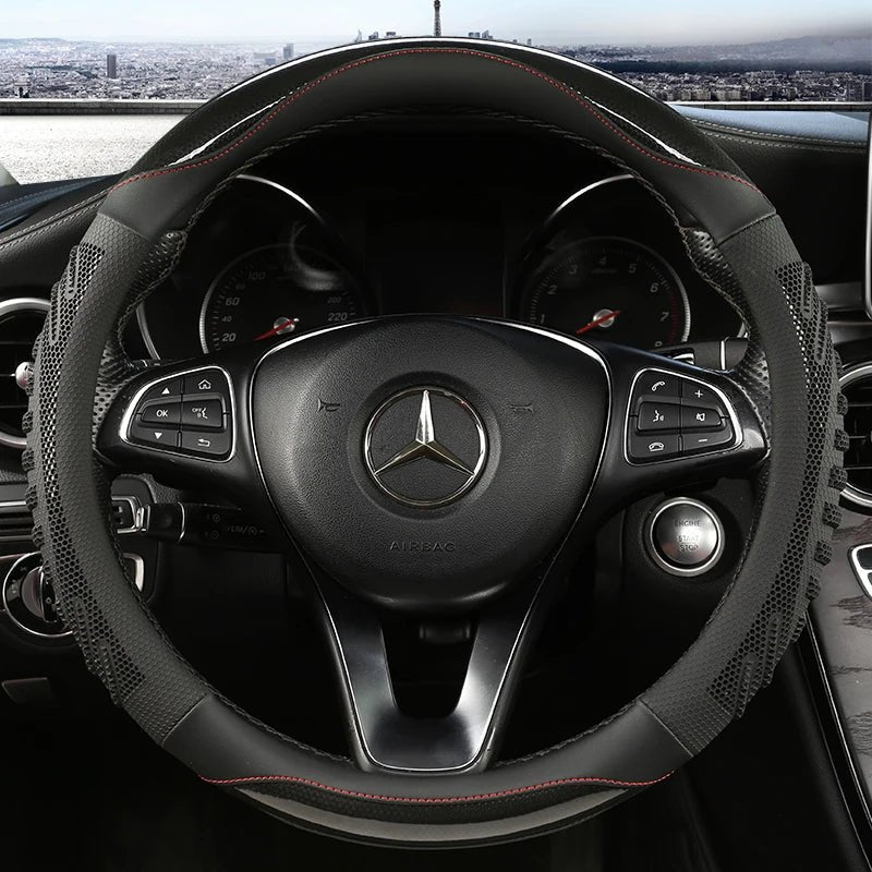GripFlow Premium Honeycomb Leather Steering Wheel Cover Non Slip Ergonomic