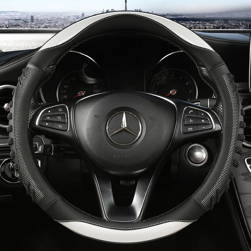 GripFlow Premium Honeycomb Leather Steering Wheel Cover Non Slip Ergonomic