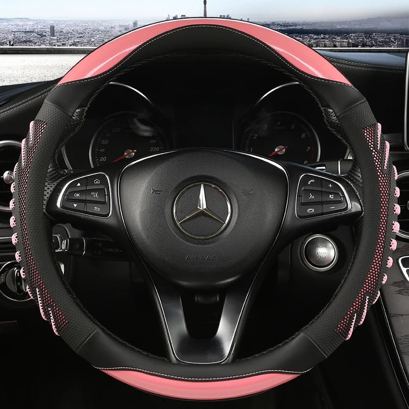 GripFlow Premium Honeycomb Leather Steering Wheel Cover Non Slip Ergonomic