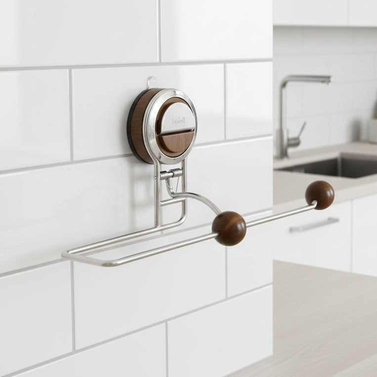 FlexGrip Drill Free Stainless Steel Kitchen Paper Towel Holder With Reusable Suction